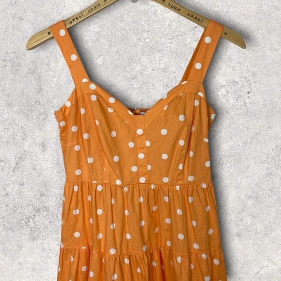 Color Me Courtney Polka Dot Tiered Maxi Dress Orange Size 2 Smocked Bohemian - Picture 6 of 13